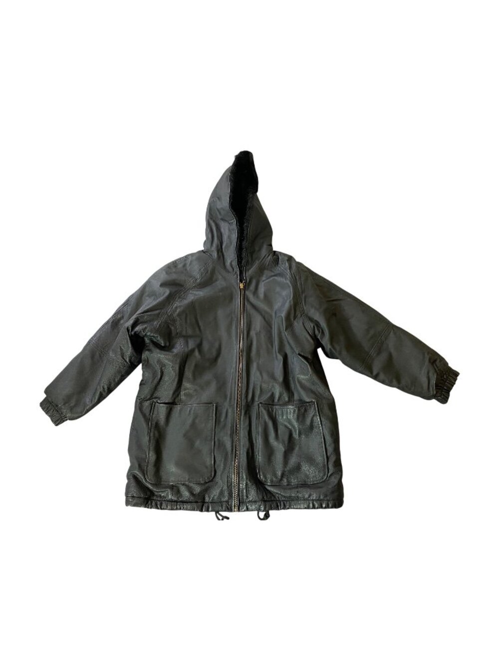 Atlantic Beach Black Leather Hooded Jacket Reversible To Faux Fur Medium